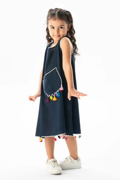 Mine Şile Bezi Çocuk Yazlık Elbise Lacivert Lcvt ürün görseli