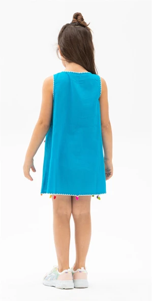 Mine Şile Bezi Çocuk Yazlık Elbise Turkuaz Trkz - Resim 2