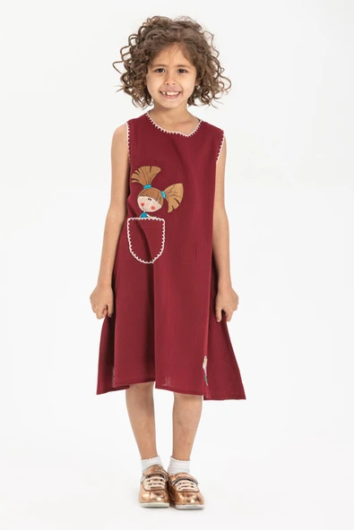 Ece Şile Bezi Kız Çocuk Yazlık Elbise Bordo Brd ürün görseli