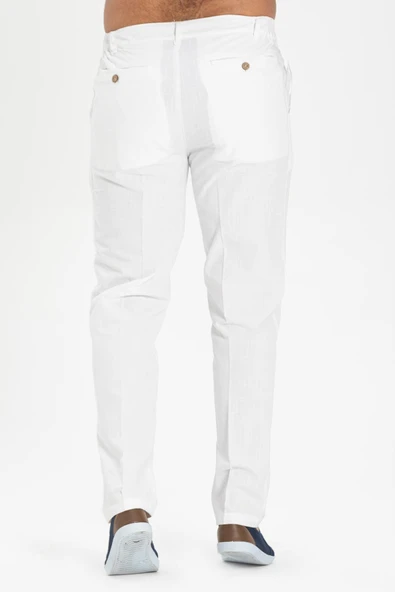 Keten Erkek Pantolon Beyaz Byz 40 Beyaz - 2