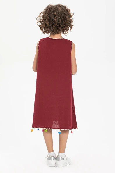 Mine Şile Bezi Çocuk Yazlık Elbise Bordo Brd - Resim 2