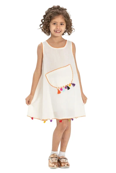 Mine Şile Bezi Çocuk Yazlık Elbise Krem Krm - Resim 5