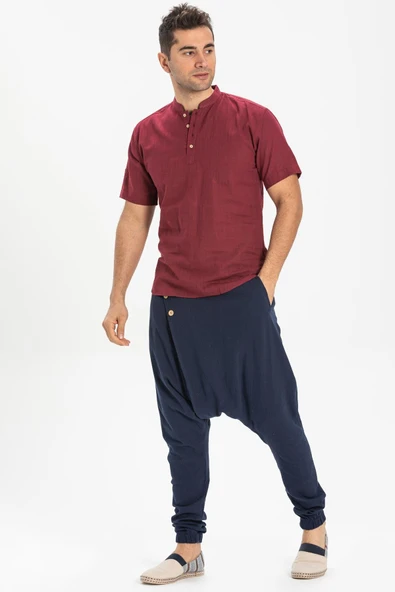 Kısa Kol Şantuklu Pamuk Bodrum Erkek Yazlık Tshirt Koyu Bordo 3068 ürün görseli