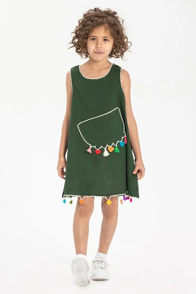 Mine Şile Bezi Çocuk Yazlık Elbise Yeşil Ysl ürün görseli