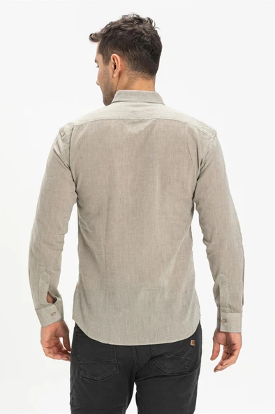 Uzun Kol Dar Kalıp Şile Bezi Tek Cepli Erkek Yazlık Gömlek Taş 3031 - 2