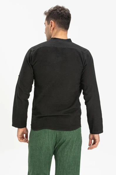 Uzun Kol Şantuklu Pamuk Bodrum Erkek Yazlık Tshirt Füme 9006 S Füme - 2