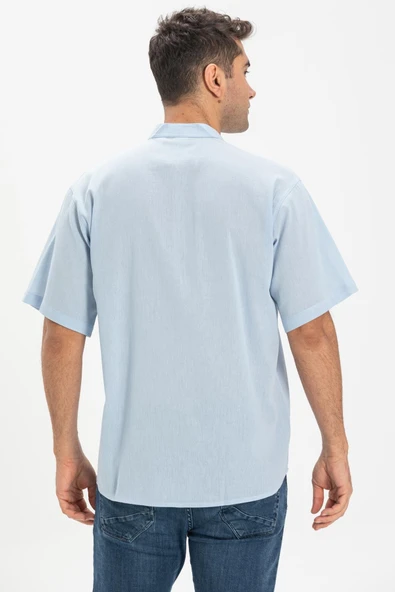 Kısa Kol Şile Bezi Tek Cepli Hakim Yaka Erkek Yazlık Tshirt Buz Mavi 3027 S Buz Mavi - 2