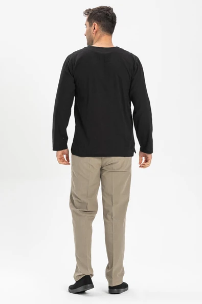 Uzun Kol Şile Bezi Bisiklet Yaka Erkek Yazlık Tshirt Siyah 3003 - 2