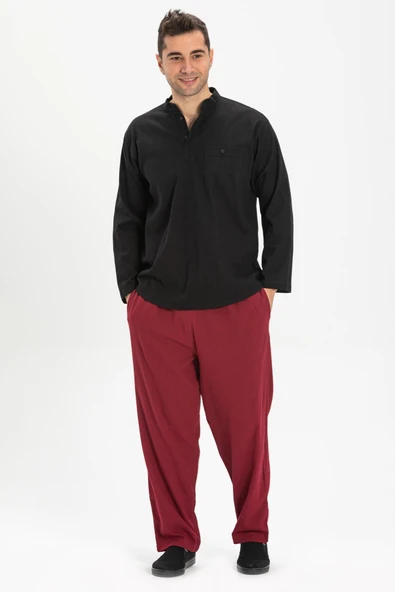 Uzun Kol Şile Bezi Tek Cepli Hakim Yaka Erkek Yazlık Tshirt Siyah 3003 ürün görseli