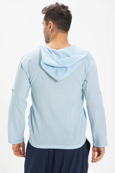 Şile Bezi Kapüşonlu Erkek Yazlık Sweatshirt Buz Mavi Bmv 2XL Buz Mavi - 2