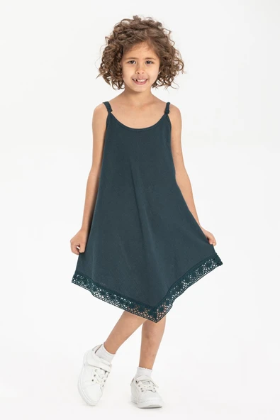 Çağla Şile Bezi Kız Çocuk Yazlık Elbise Petrol Ptrl 2-3 Yaş Petrol