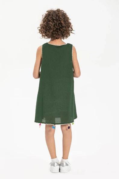 Mine Şile Bezi Çocuk Yazlık Elbise Yeşil Ysl - Resim 2