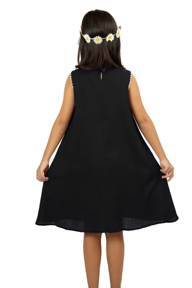 Ece Şile Bezi Kız Çocuk Yazlık Elbise Siyah Syh - Resim 2