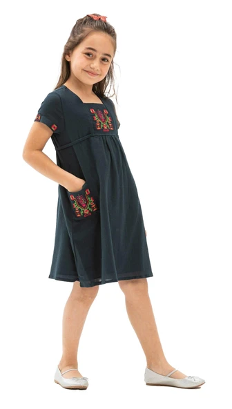 Melek Şile Bezi Çocuk Yazlık Elbise Petrol Ptrl 2-3 Yaş Petrol - 5