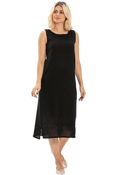 Pamuk Kombinezon Şile Bezi Uzun Elbise Astarı Kalın Atlet Askılı Siyah Syh S Siyah - 5