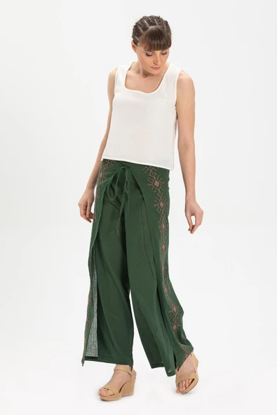 Nakışlı Şile Bezi Bilmece Yazlık Pantolon Yeşil Ysl S Yeşil - 5