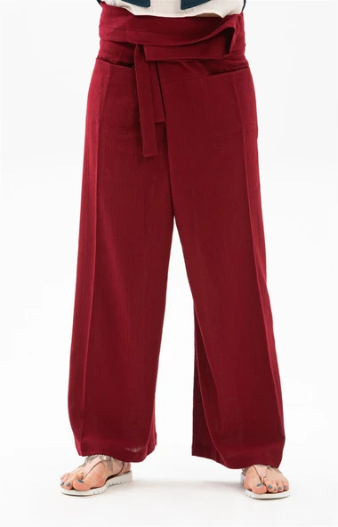 Kadın Şile Bezi Thai Balıkçı Yazlık Pantolon Bordo Brd L/XL Bordo - 1