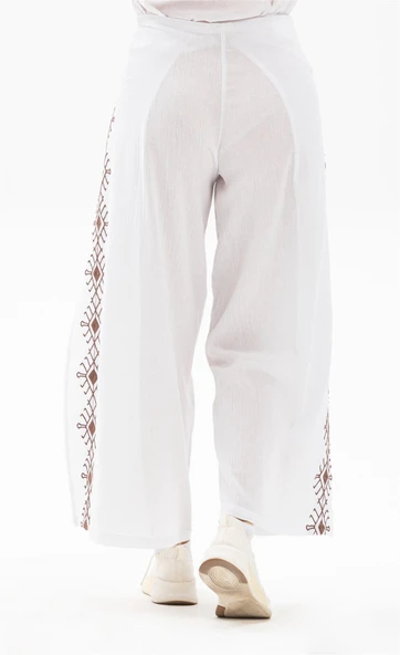 Nakışlı Şile Bezi Bilmece Yazlık Pantolon Beyaz Byz S Beyaz - 3
