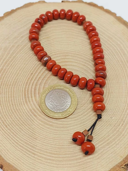 Kırmızı Jasper Taşı 33Lük Özel Kesim Minimal Tesbih (54312) - Resim 5