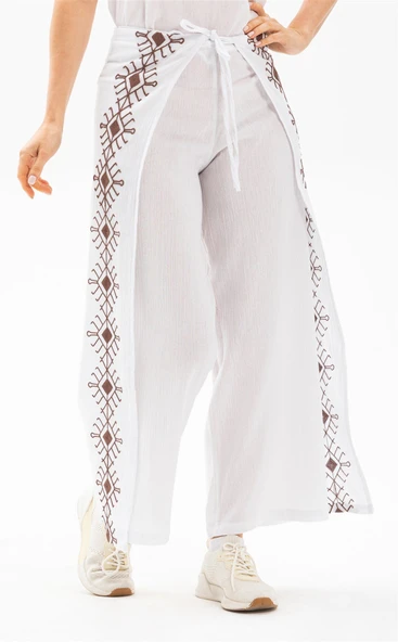 Nakışlı Şile Bezi Bilmece Yazlık Pantolon Beyaz Byz S Beyaz - 2