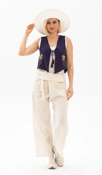 Kadın Şile Bezi Thai Balıkçı Yazlık Pantolon Krem Krm L/XL Krem - 2