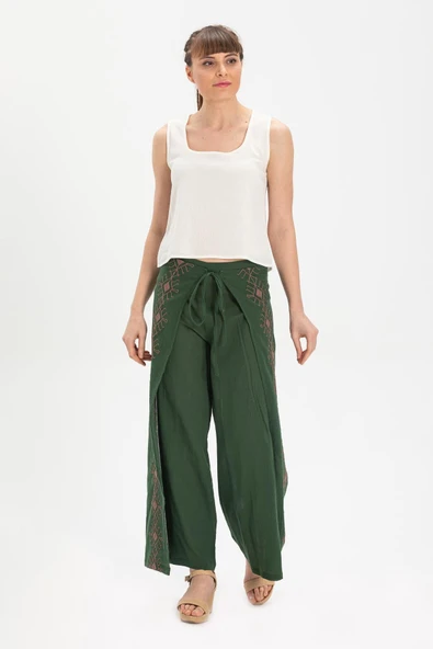Nakışlı Şile Bezi Bilmece Yazlık Pantolon Yeşil Ysl S Yeşil - 1