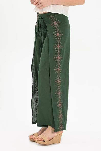 Nakışlı Şile Bezi Bilmece Yazlık Pantolon Yeşil Ysl S Yeşil - 4