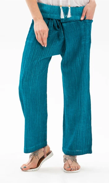 Kadın Şile Bezi Thai Balıkçı Yazlık Pantolon Turkuaz Trkz L/XL Turkuaz - 2
