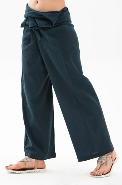 Kadın Şile Bezi Thai Balıkçı Yazlık Pantolon Petrol Ptrl L/XL Petrol - 3