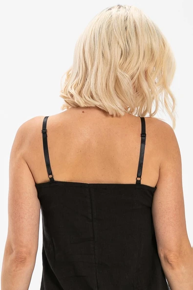 Pamuk Kombinezon Şile Bezi Kısa Elbise İç Astarı Ayarlanabilir İp Askılı Jüpon Siyah Syh - 7