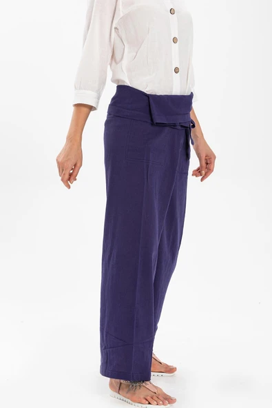 Kadın Şile Bezi Thai Balıkçı Yazlık Pantolon Mor Mor L/XL Mor - 4