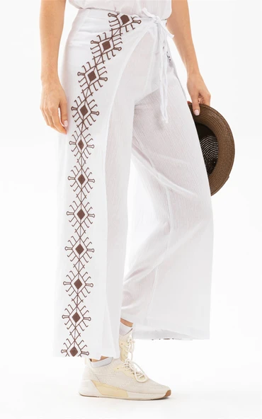 Nakışlı Şile Bezi Bilmece Yazlık Pantolon Beyaz Byz S Beyaz - 4