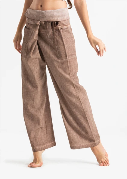 Kadın Şile Bezi Thai Balıkçı Yazlık Pantolon Kahve Khv L/XL Kahve - 5