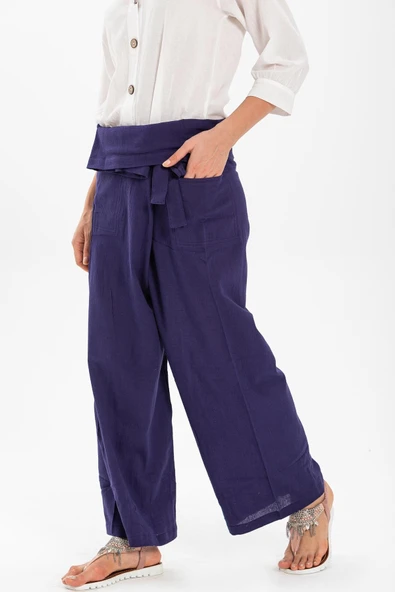 Kadın Şile Bezi Thai Balıkçı Yazlık Pantolon Mor Mor L/XL Mor - 3