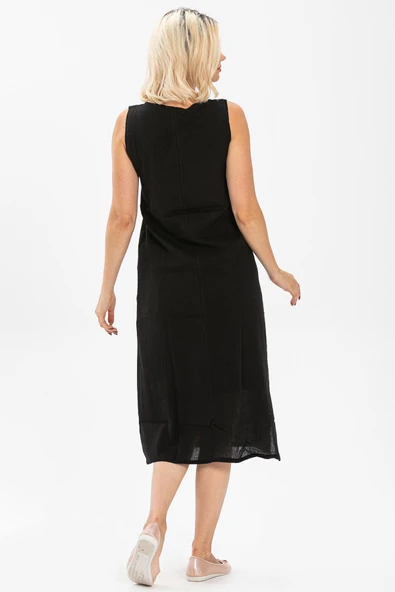 Pamuk Kombinezon Şile Bezi Uzun Elbise Astarı Kalın Atlet Askılı Siyah Syh S Siyah - 2