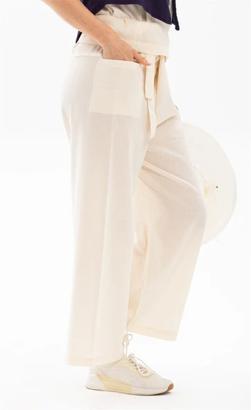 Kadın Şile Bezi Thai Balıkçı Yazlık Pantolon Krem Krm L/XL Krem - 4