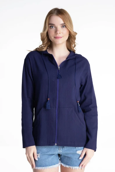 Uzun Kol Şile Bezi Kapüşonlu Mevsimlik Bluz Mor Mor S Mor ürün görseli