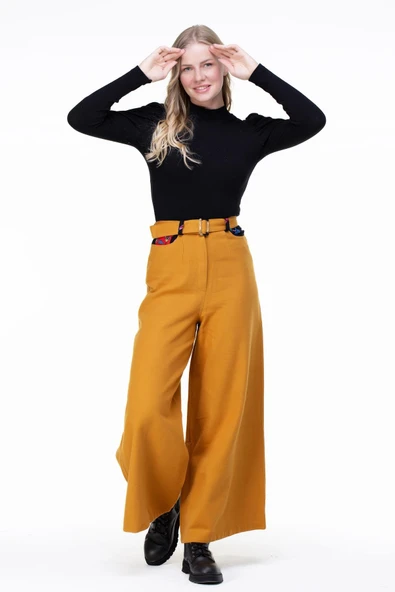 Lale Pazen Sonbahar ve Kışlık Pantolon Hardal Hrd L Hardal - 6