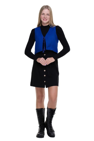 Kolsuz Necla Pazen Kısa Sonbahar ve Kışlık Yelek Saks Sks 2XL Saks - 7