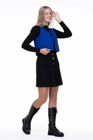 Kolsuz Necla Pazen Kısa Sonbahar ve Kışlık Yelek Saks Sks 2XL Saks - 5