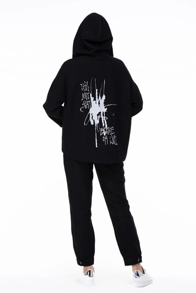 Uzun Kol Kapüşonlu Gamze Pazen Sonbahar ve Kışlık Ceket Siyah Syh 2XL-3XL Siyah - 2