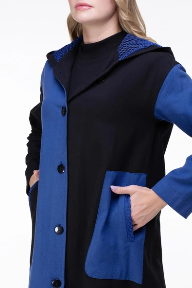 Uzun Kol Kapüşonlu Hayal Baskılı Pazen Sonbahar ve Kışlık Ceket Saks Sks L/XL Saks - 3