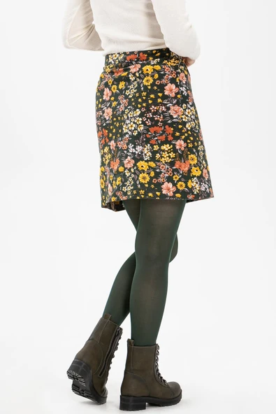 Hande Pazen Kısa Sonbahar ve Kışlık Etek Bahar Desen Yeşil Ysl - Resim 2