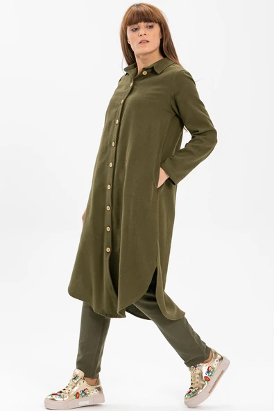 Uzun Kol Merve Pazen Sonbahar ve Kışlık Tunik Haki Hk 2XL Haki - Resim 4