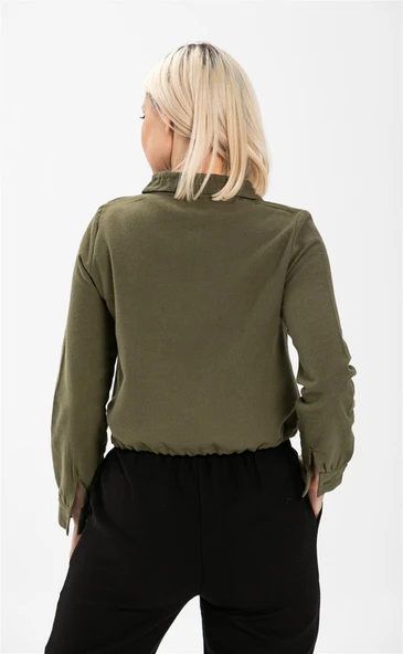 Uzun Kol İlayda Pazen Sonbahar ve Kışlık Bluz Haki Hk L Haki - Resim 2