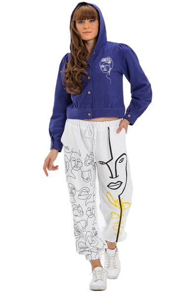 İrem Baskılı Pazen Sonbahar ve Kışlık Pantolon Beyaz Byz L Beyaz - 6