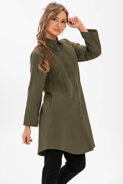 Uzun Kol Nuray Pazen Sonbahar ve Kışlık Tunik Haki Hk 2XL-3XL Haki - 4