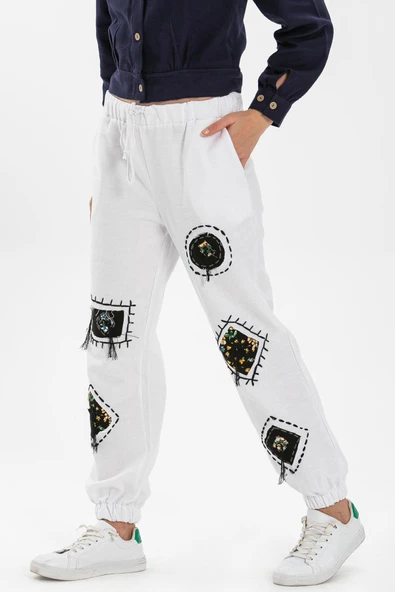 Yamalı Pazen Sonbahar ve Kışlık Pantolon Beyaz Byz L Beyaz - 3