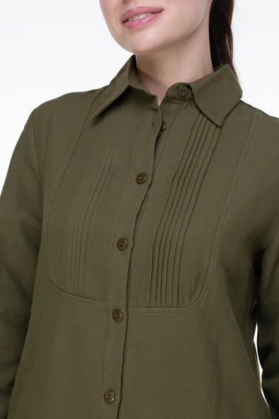 Uzun Kol Nuray Baskılı Pazen Sonbahar ve Kışlık Tunik Haki Hk 2XL-3XL Haki - Resim 3