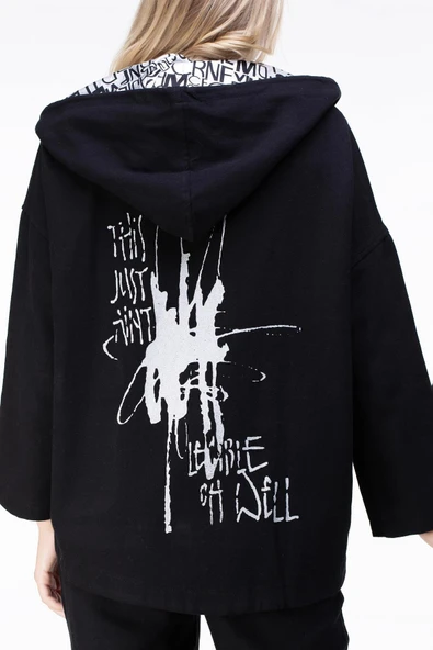 Uzun Kol Kapüşonlu Gamze Pazen Sonbahar ve Kışlık Ceket Siyah Syh 2XL-3XL Siyah - 4